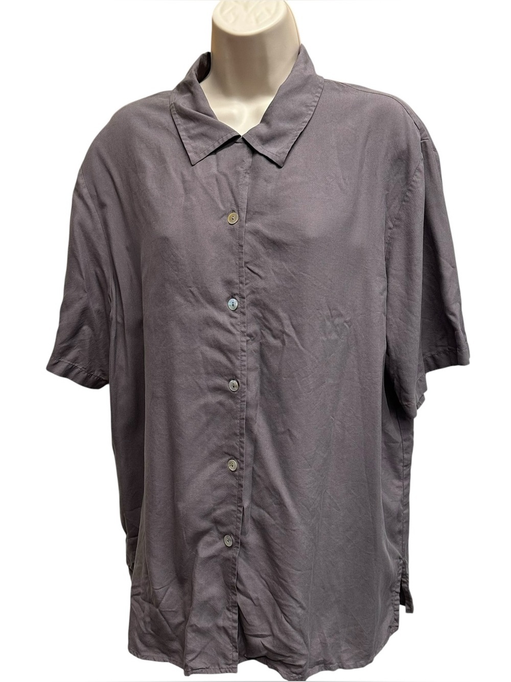 Nora Noh women’s 100% silk shirt button up purple size large l abalone buttons